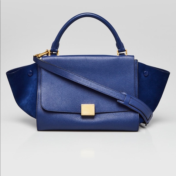 Celine Trapeze Blue Leather Satchel - Picture 1 of 8